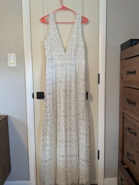 Lulu's Ivory Sequin V-Neck Maxi Dress